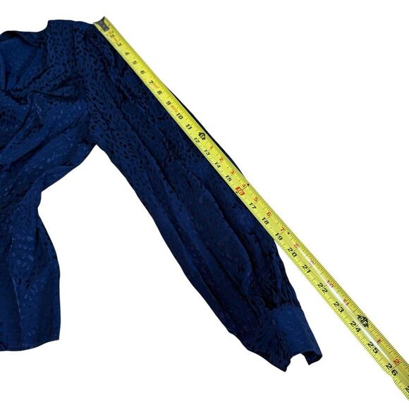 & other stories Navy Blue jacquard animal print satin Wrap Peplum blouse Sz 4 - Picture 12 of 13